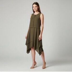 H&M Olive Green Handkerchief Hem Sleeveless Dress